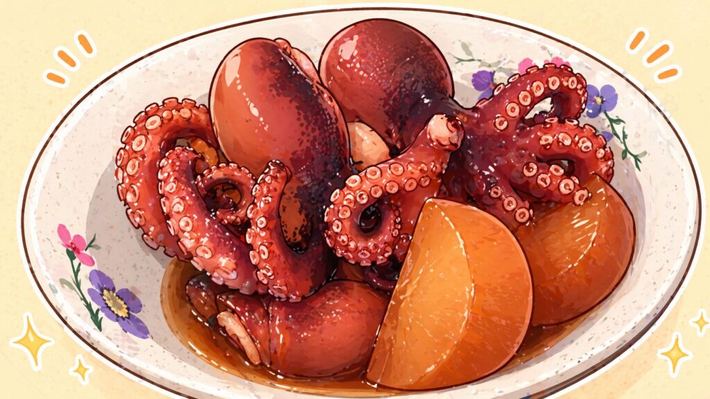 岡山県の郷土料理イイダコの煮付け