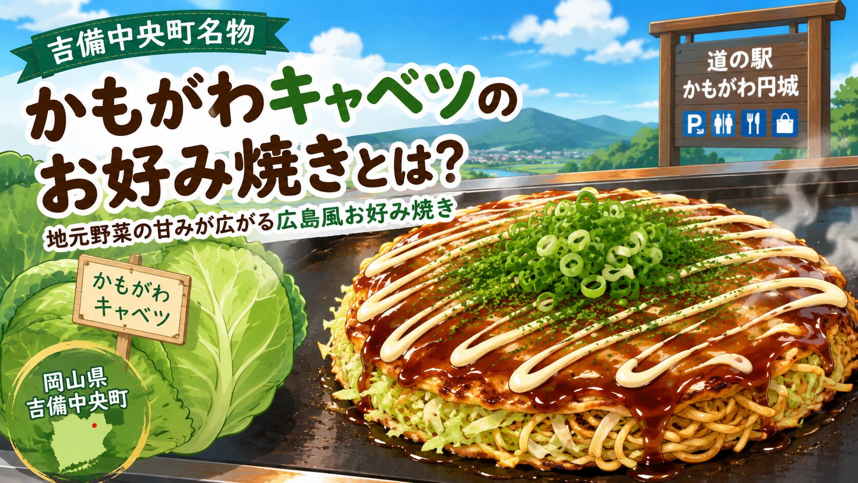 岡山県吉備中央町のご当地グルメかもがわキャベツのお好み焼き
